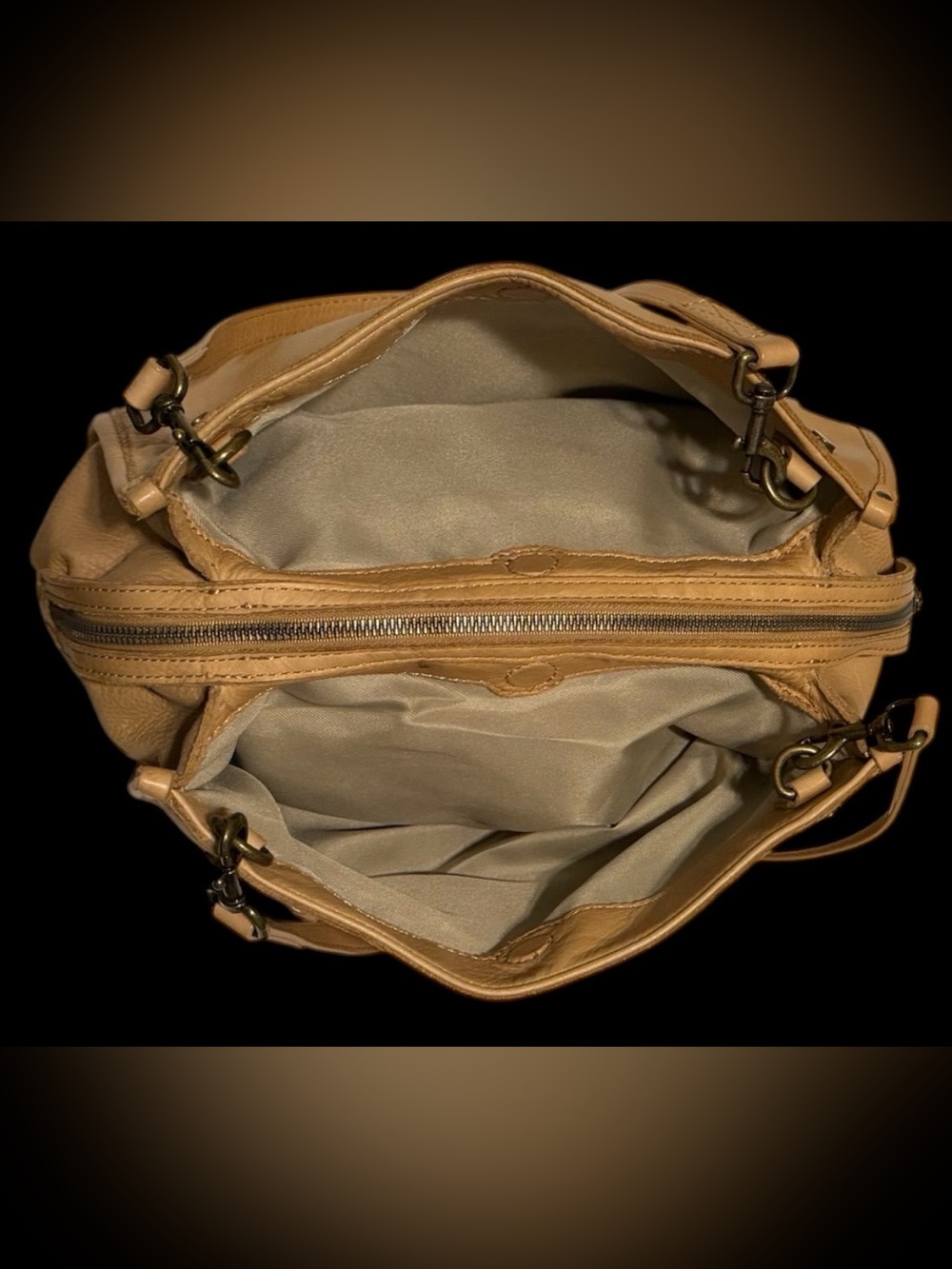 American Leather Co Lenox Triple Entry Satchel bag Cafe Latte Tan Brown Pebbled - Picture 9 of 11